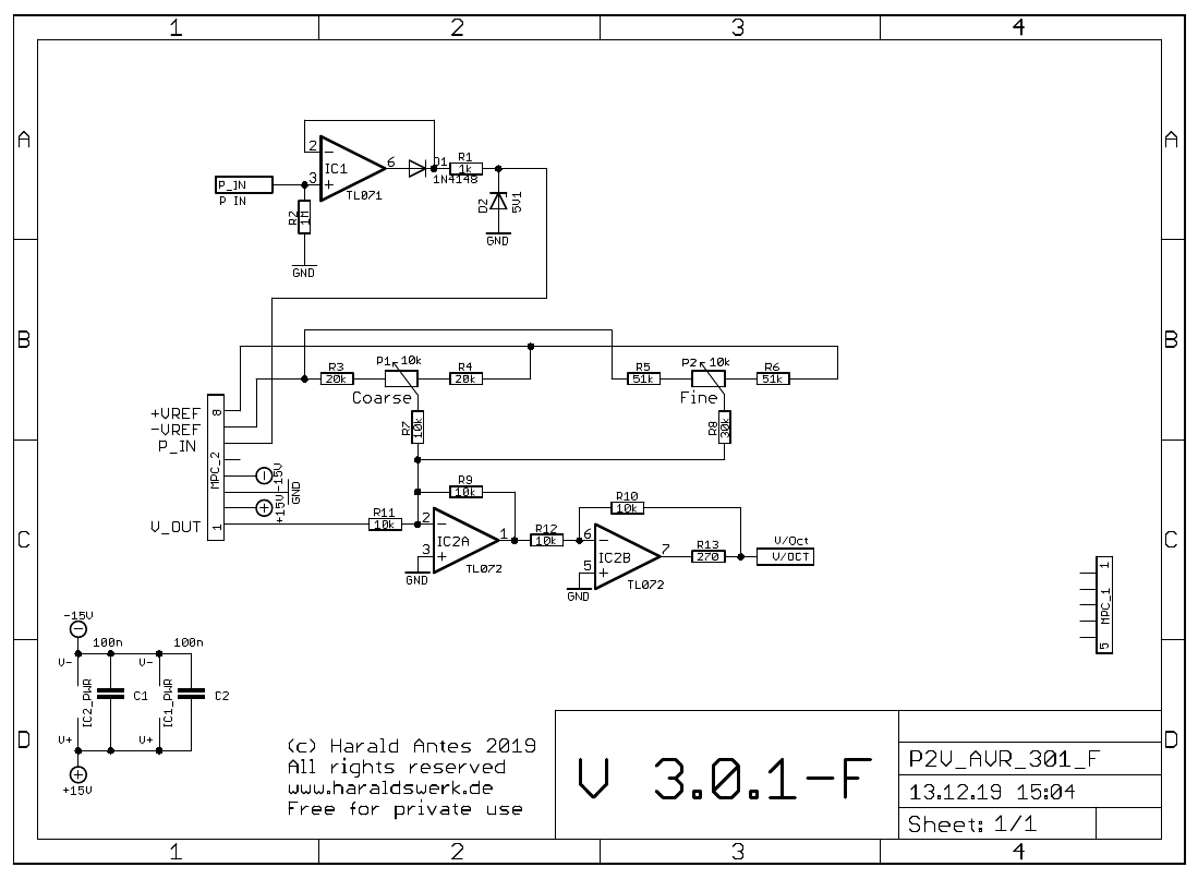 Pitch to voltage converter. Control board  schematic