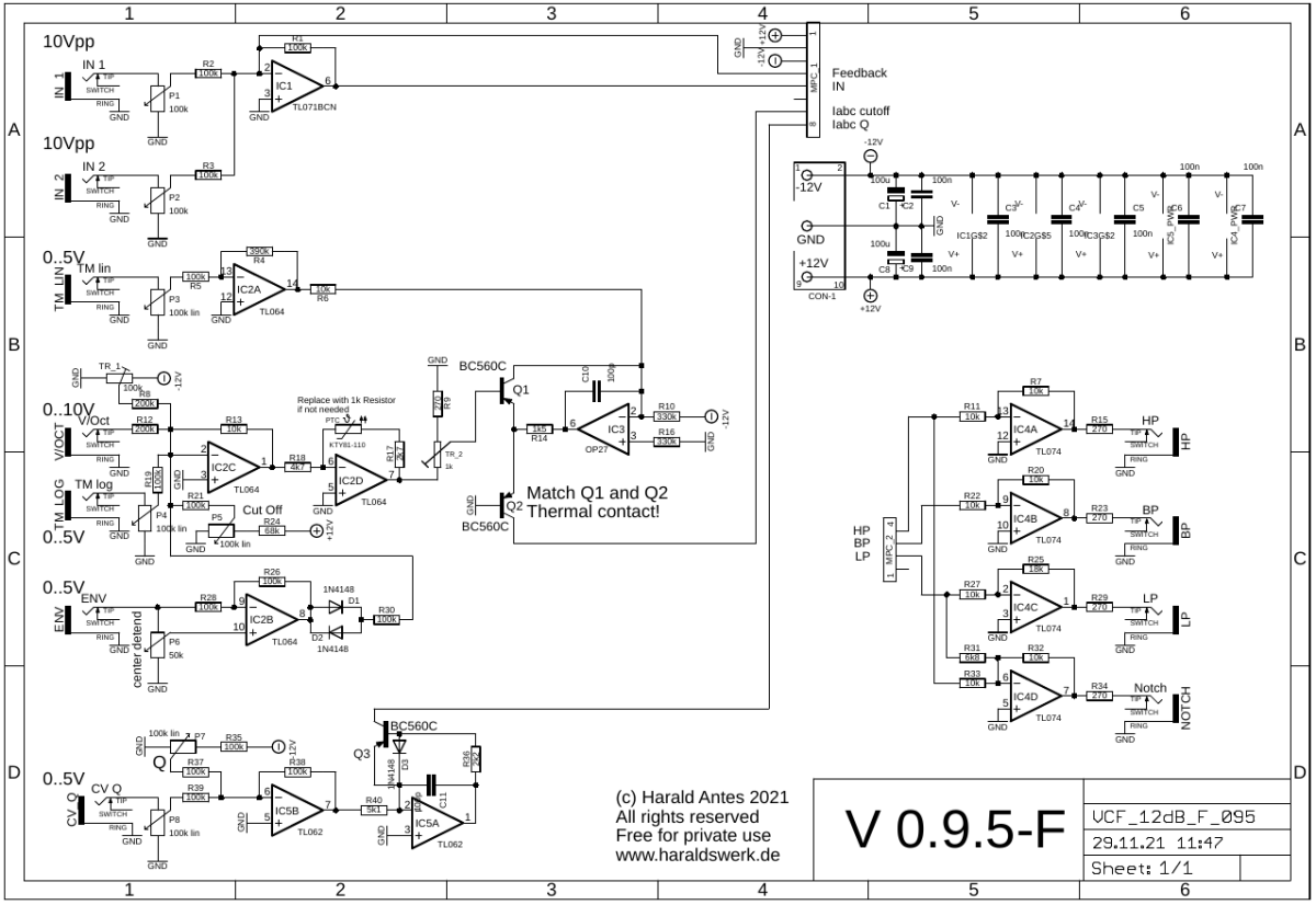 12dB multimode filter schematic control board