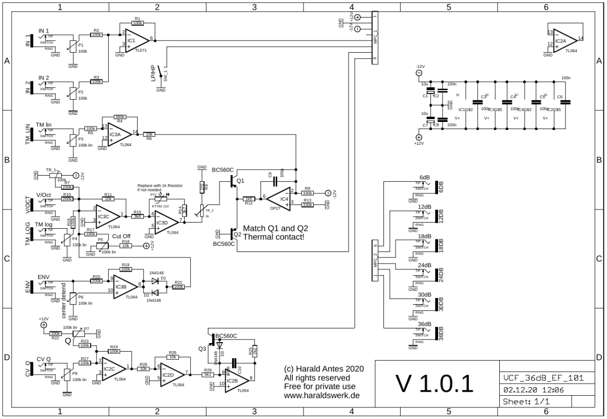 26..36dB VCF schematic control board
