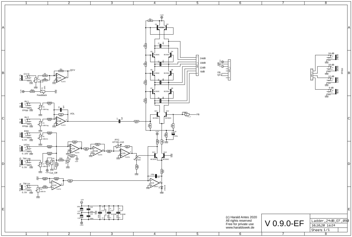 24dB Ladder filter schematic control board