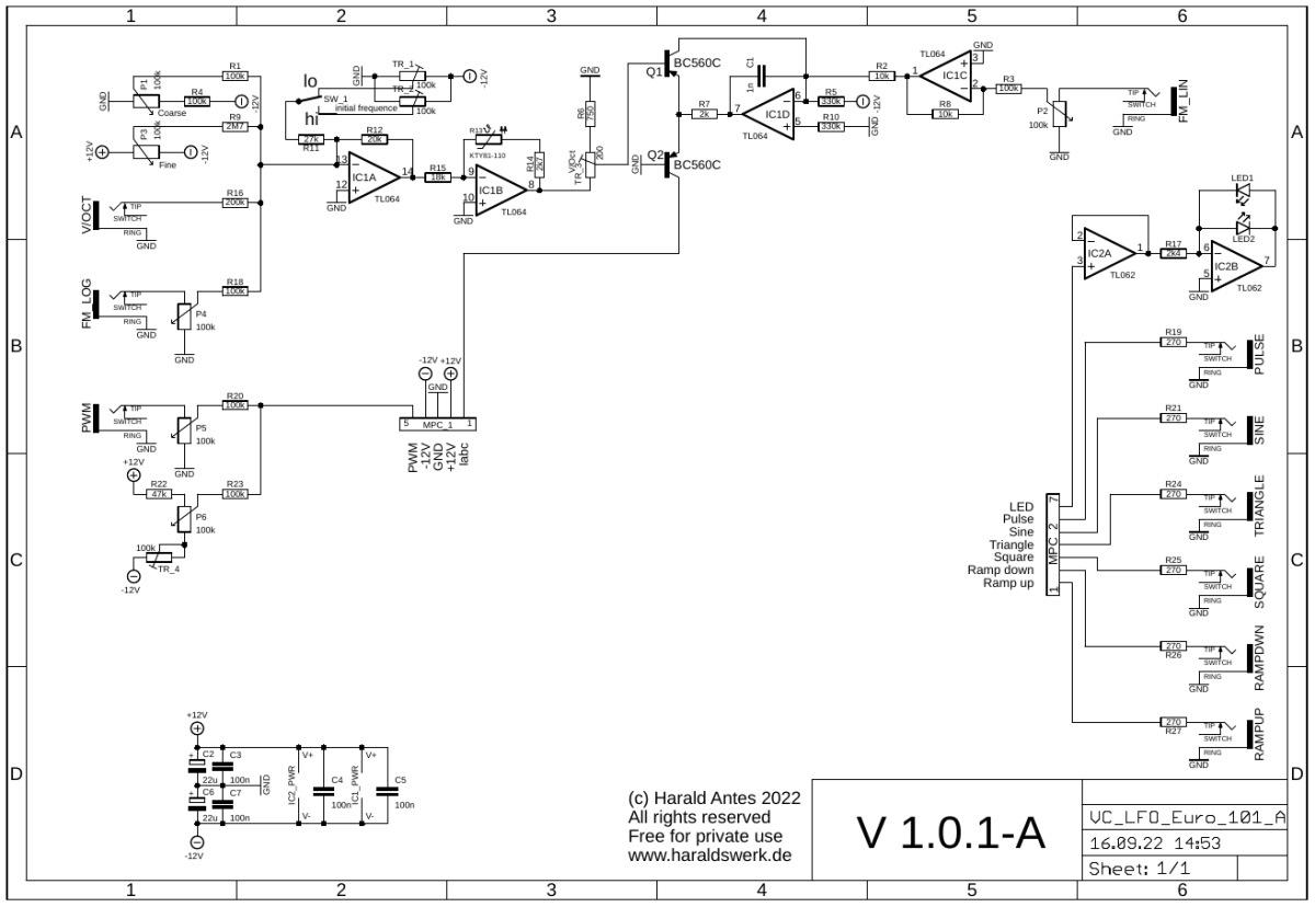 Voltage controlled LFO schematic control board