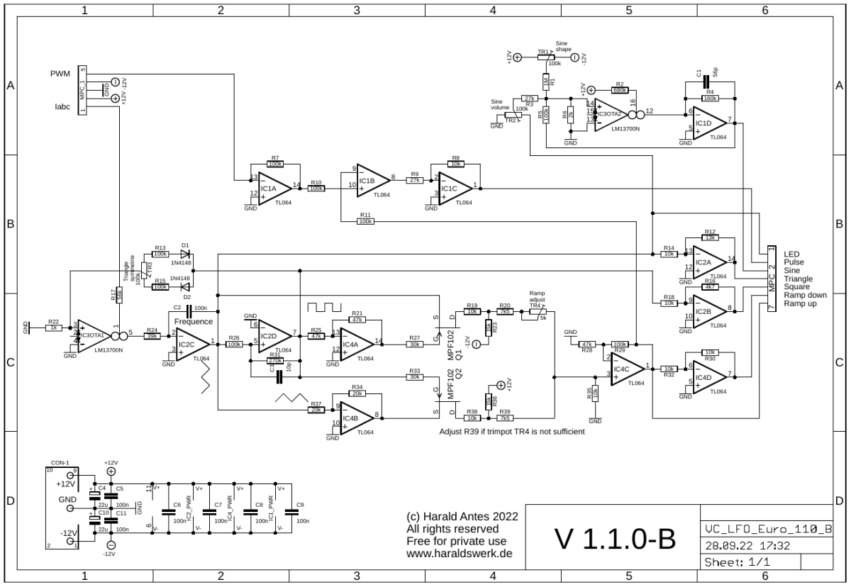 Voltage controlled LFO schematic main board