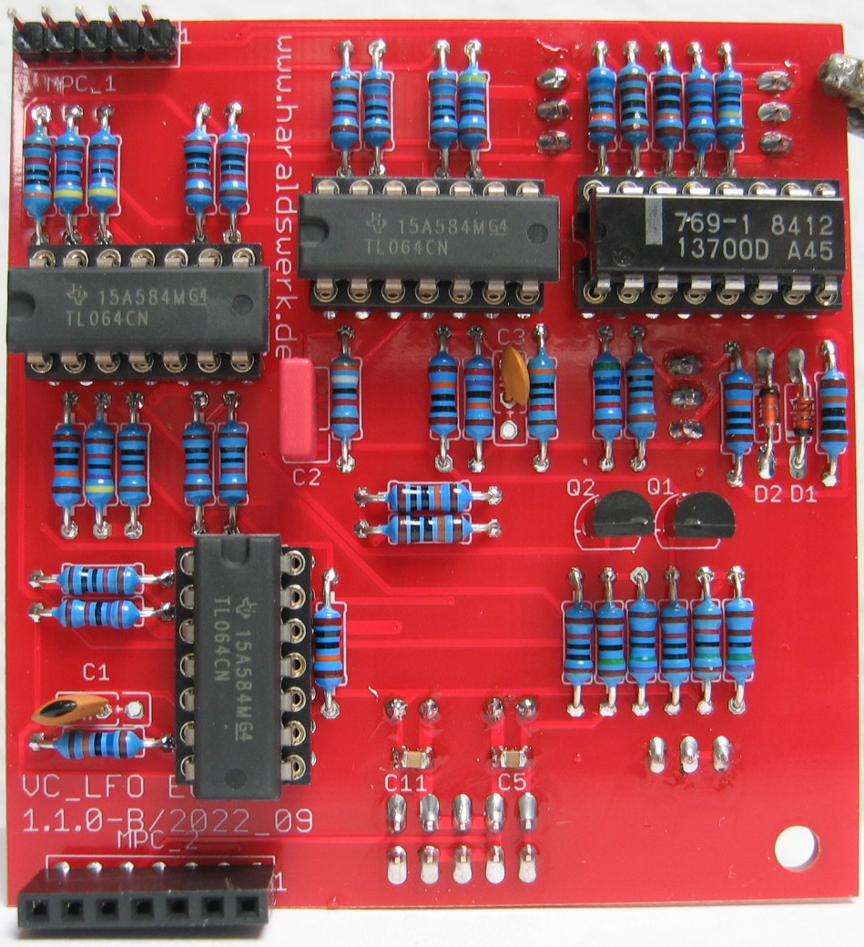 Voltage controlled LFO Euro populated main PCB