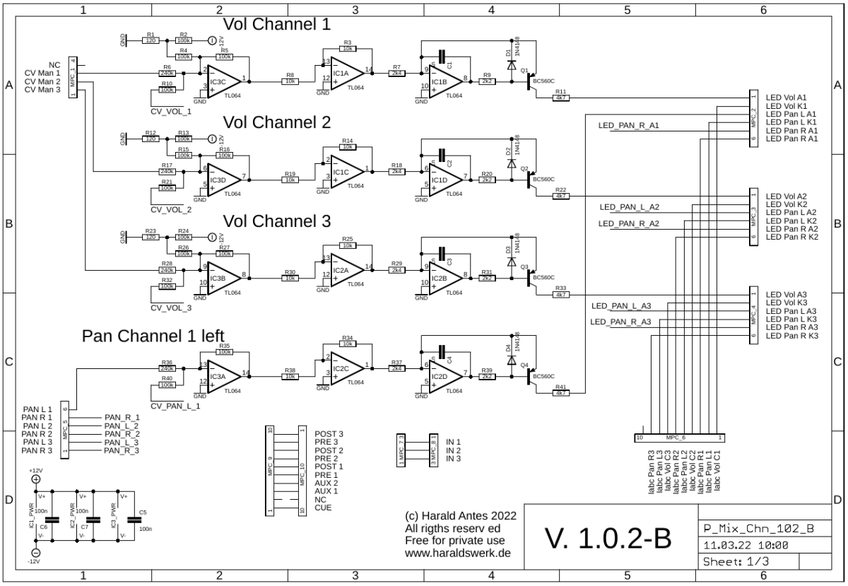 Performance Mixer Channel schematic main board  01/01 