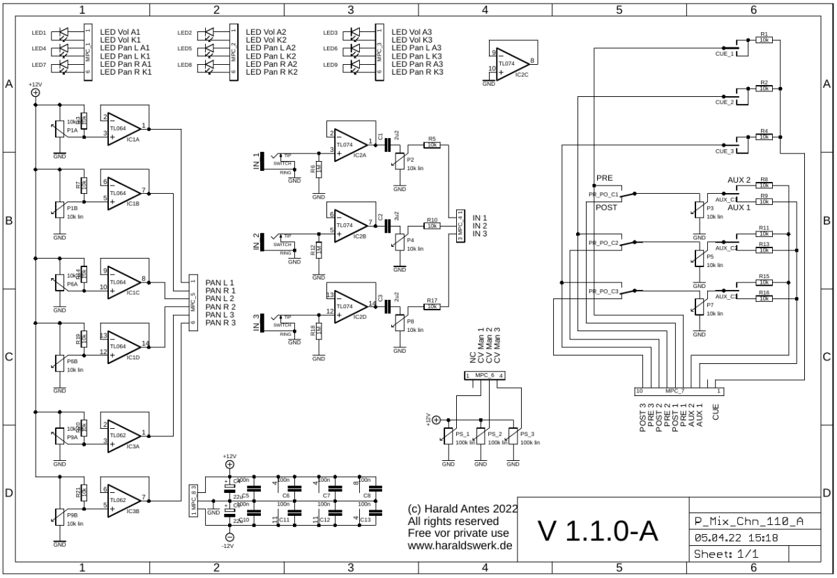 Performance Mixer Channel schematic control board