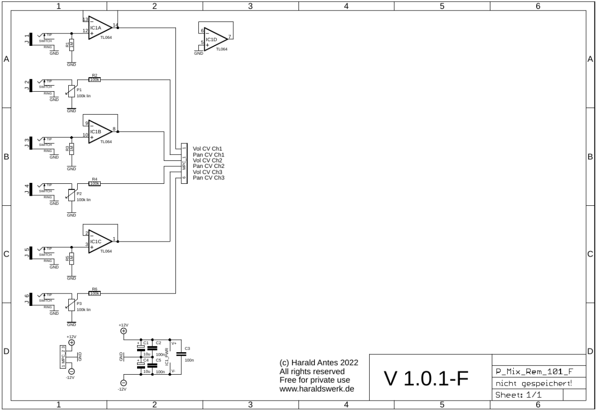 Performance Mixer Remote schematic control board