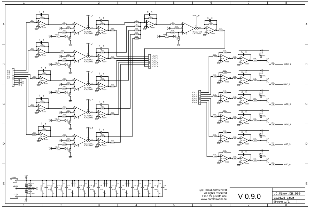 Voltage controlled mixer-VCA schematic main board