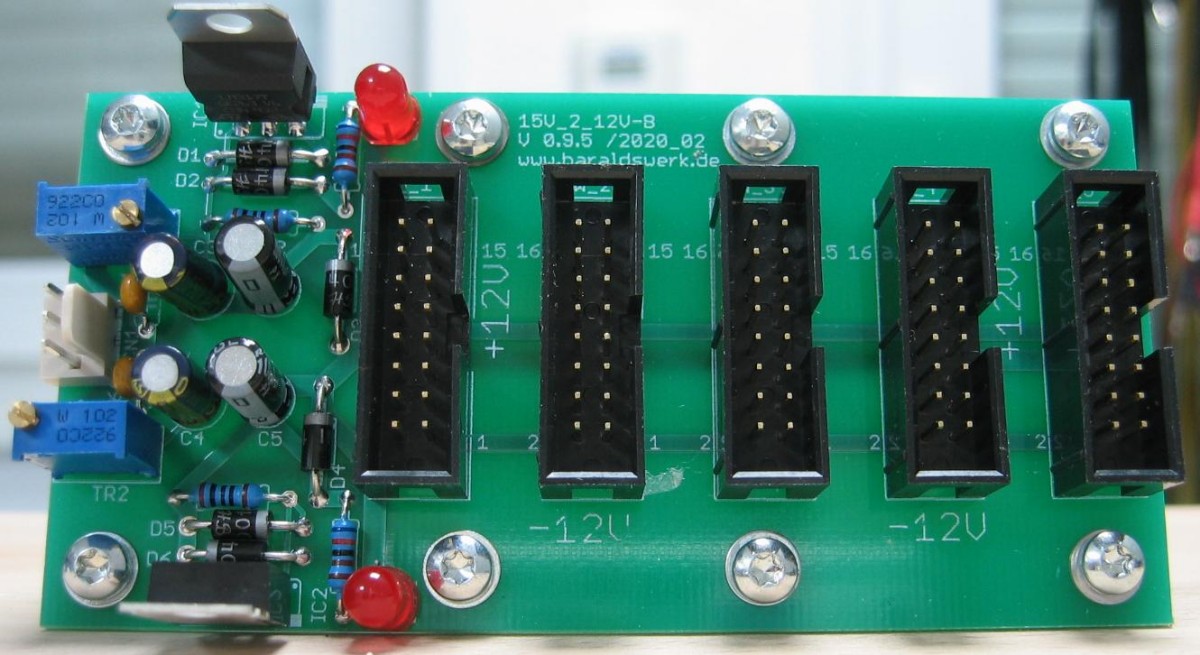 15V to 12V multiple adaptor populated PCB