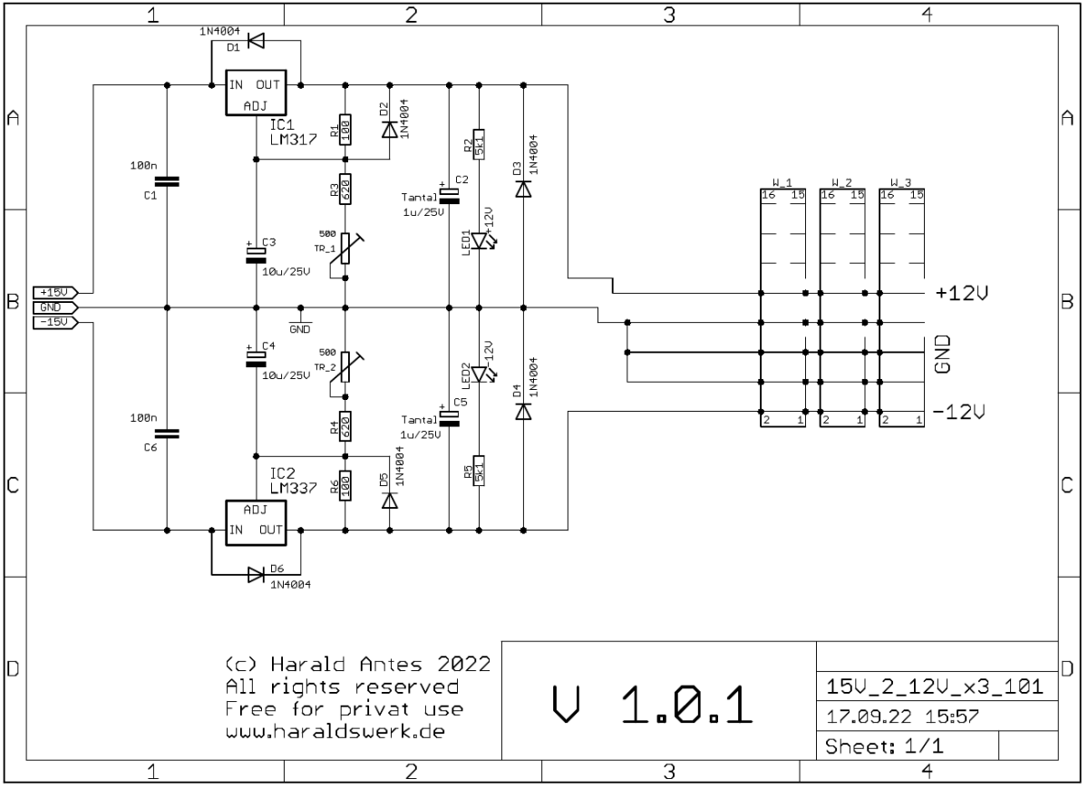 15V to 12V x3 multiple adaptor schematic