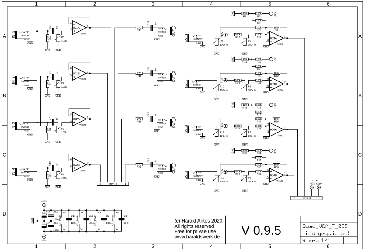 Quad VCA AC schematic control board