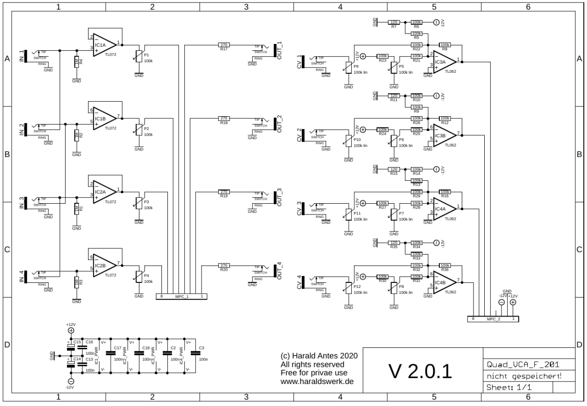 Quad VCA DC schematic control board