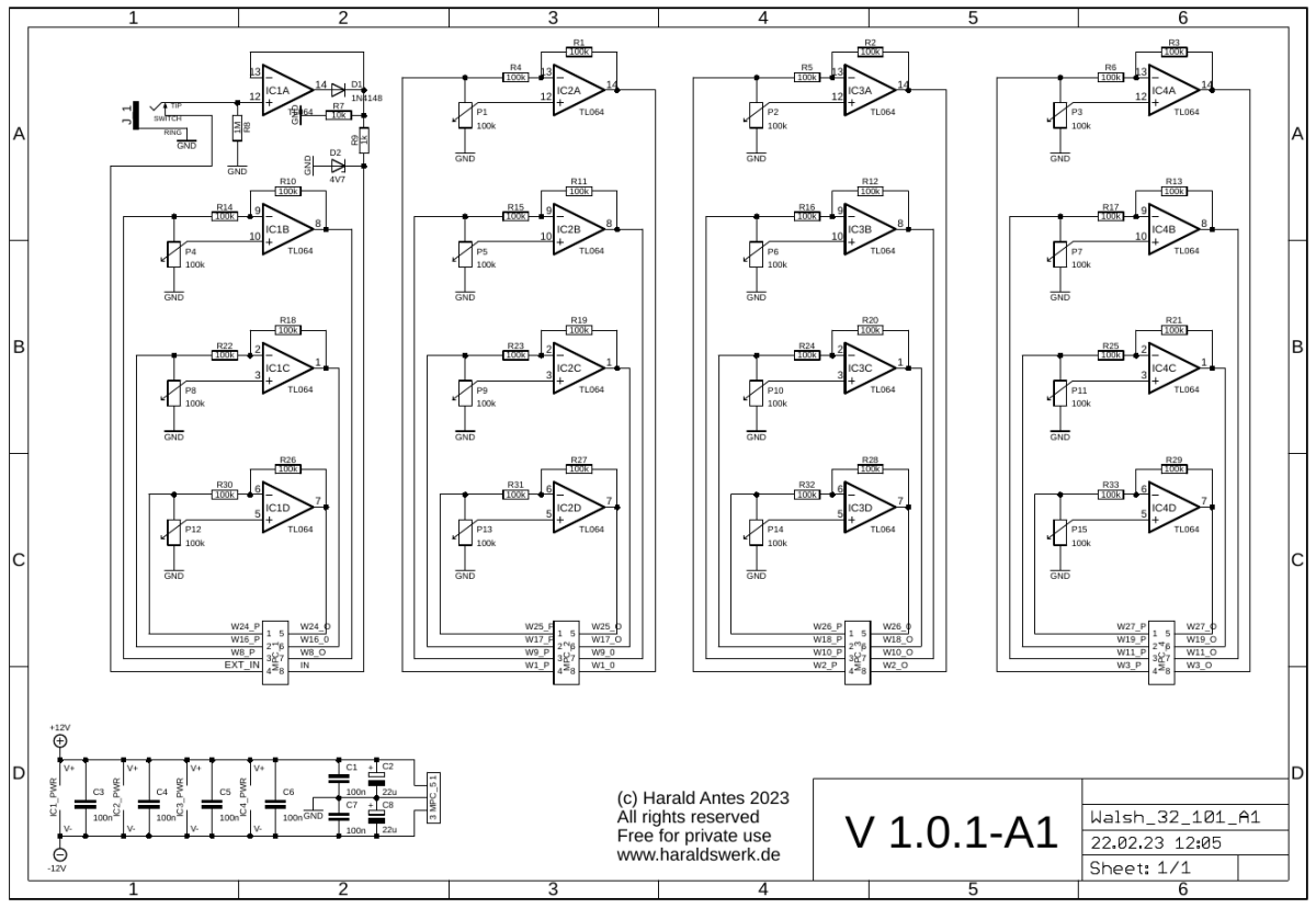 Walsh 32 Function Generator schematic control board A1 