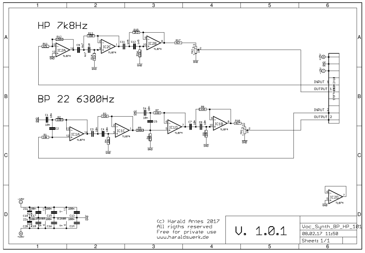 Vocoder Synthesizer schematic BP HP