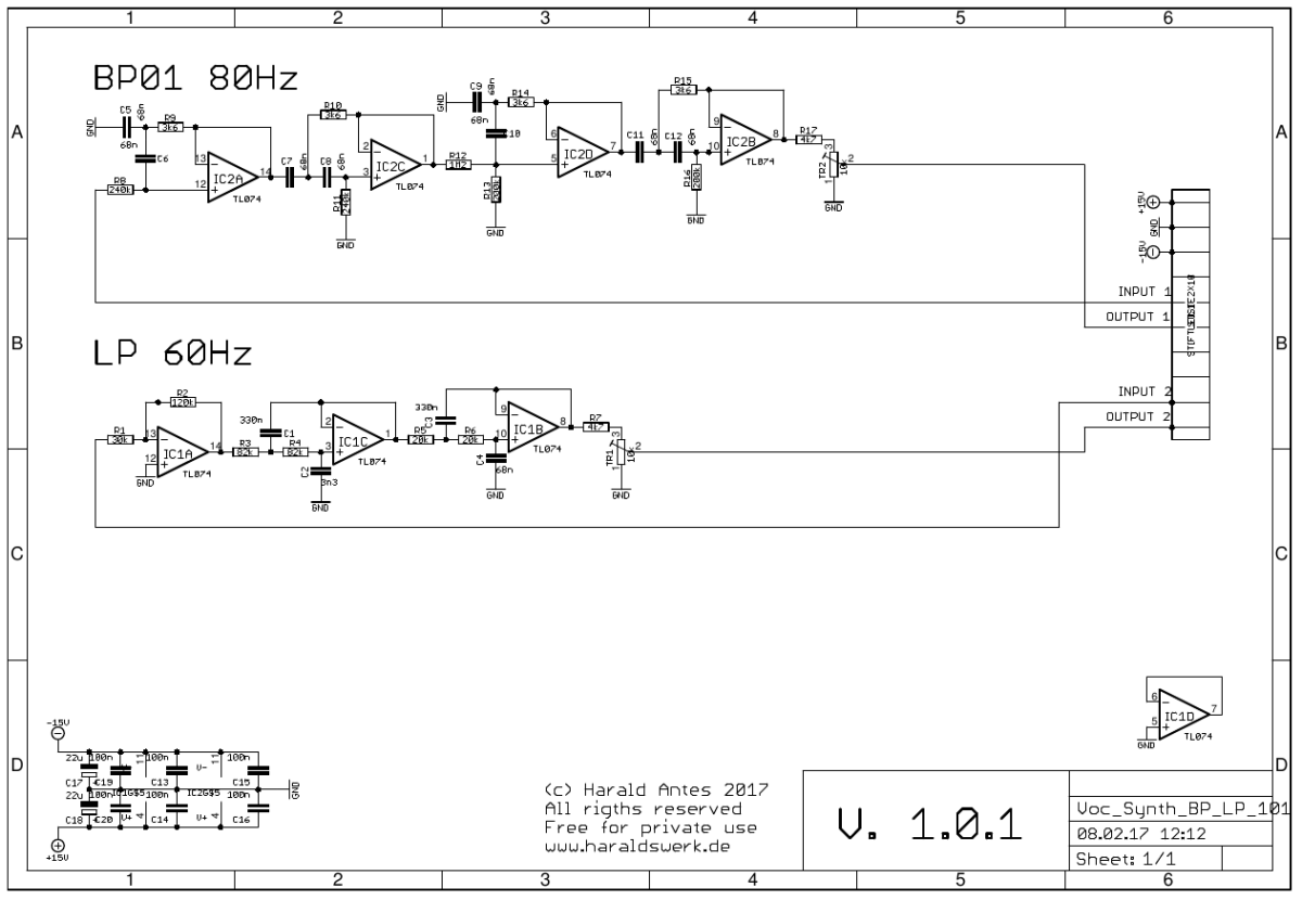 Vocoder Synthesizer schematic BP LP