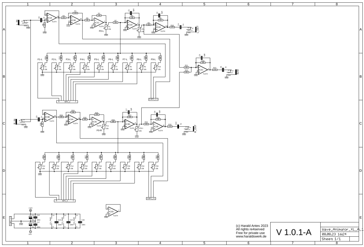 Multi Phase Stereo Waveform Animator schematic control board